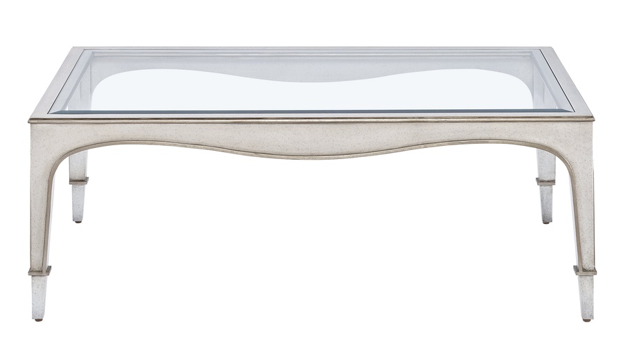 Giverny Cocktail&nbsp;Table&nbsp;shown with:Ensemble&nbsp;finish with&nbsp;Cashmere&nbsp;Silver&nbsp;finish trimInset Clear Top with Beveled Glass&nbsp;Edge