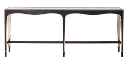 Giverny Console&nbsp;shown with:Twilight&nbsp;finish with&nbsp;Cashmere&nbsp;Silver&nbsp;finish trimCashmere Silver finish on Inside LegInset Clear Top with Beveled Glass&nbsp;Edge