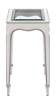 Giverny Chairside Table&nbsp;shown with:Ensemble&nbsp;finish with&nbsp;Cashmere&nbsp;Silver&nbsp;finish trimInset Clear Top with Beveled Glass&nbsp;Edge