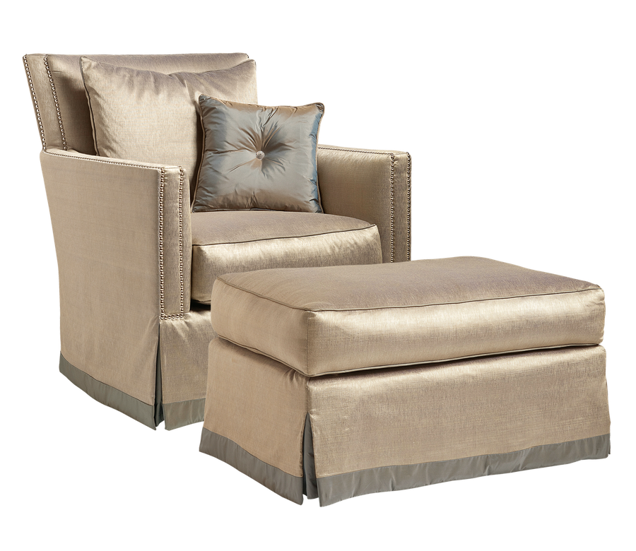 Hannah Ottoman&nbsp;shown with:Semi-attached&nbsp;seat cushionWaterfall skirtContrast band on bottom of skirt