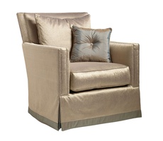 Hannah Chair shown with:Boxed seat cushionWaterfall skirt with built-in sides and backContrast band on bottom of skirtSilver&nbsp;nailhead frame trim