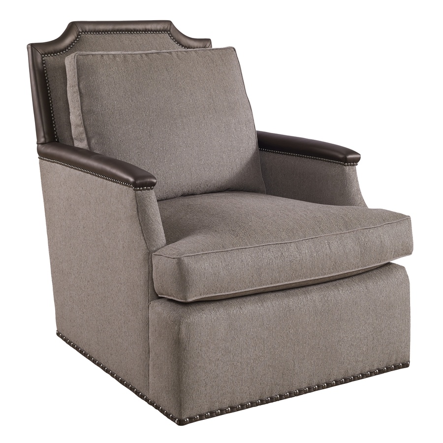 Huxley Chair&nbsp;shown with:Boxed&nbsp;cushion&nbsp;seatBuilt-to-the-Floor baseGunmetal&nbsp;nailhead frame trim