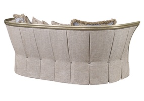 Iris Sofa shown with:Boxed bench seatBox pleated deep&nbsp;skirt with dressmaker back and sideswith decorative buttonsDeco Silver&nbsp;finishBurnished Silver&nbsp;Leaf finish trimPewter&nbsp;nailhead frame trim