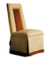 Justina Side Chair shown with:Tight seat and backDeep skirt with split back and button detailContrast inset back panelContrast underskirt and&nbsp;2&frac12;" band at bottom of skirtCastersAccessory tassel ties