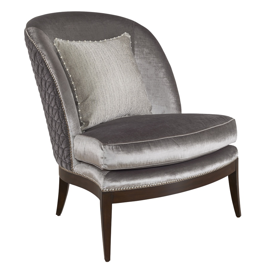 Leilani Chair shown with:Boxed bench seatRiviera&nbsp;finish&nbsp;on Exposed Wood Legs baseGlitterati nailhead frame trim