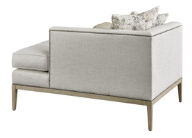 Libra Chaise shown with:Boxed bench seatBuilt-to-the-floor base with exposed wood legsin Dapple&nbsp;finishPewter nailhead frame trim
