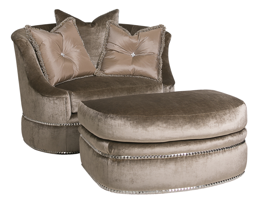 Lana Ottoman&nbsp;shown with:Semi-attached boxed seat cushionBuilt-to-the-floor with castersNailhead frame trim