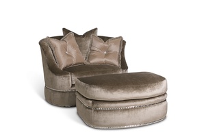 Lana&nbsp;Chair and A Half shown with:Lana OttomanBoxed seat cushionBuilt-to-the-floorNailhead frame trim
