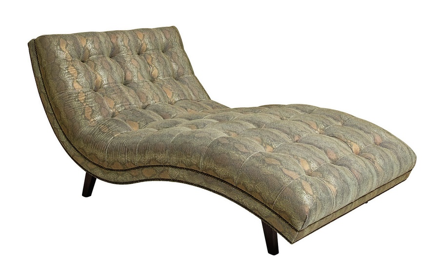 Logan&nbsp;Chaise shown with:Button tufted seat and backContemporary Havana finishGunmetal&nbsp;nailhead frame trim