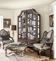 Palais Wing&nbsp;Chair&nbsp;shown with:Tight seat and backExposed carved hardwood frame in Havana finishAged Silver Leaf finish trimBronze Star&nbsp;nailhead frame trim