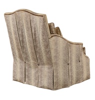 Marcella&nbsp;Chair shown with:Boxed seat cushionBox pleated waterfall front skirt with dressmakersides and back and button detailAntique&nbsp;Heritage&nbsp;nailhead frame trim