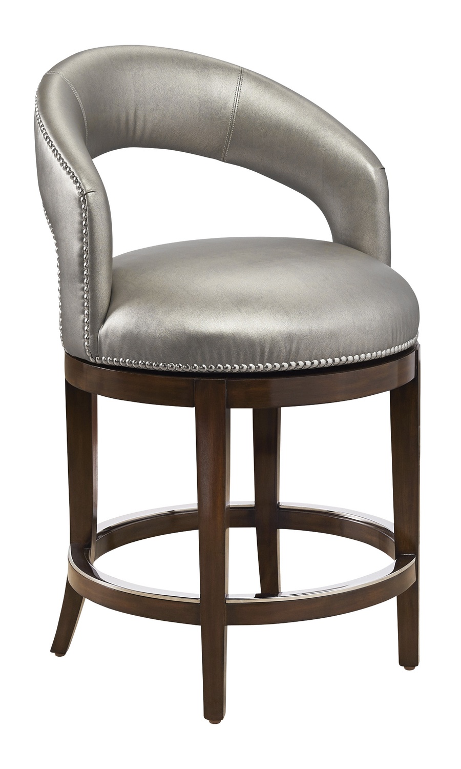 Maison&nbsp;Counter Stool&nbsp;shown with:Contemporary Briar finishGlitterati nailhead frame trimPolished Nickel footrest