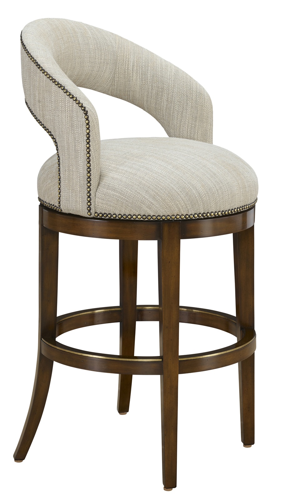 Maison&nbsp;Barstool&nbsp;shown with:Briar finishAntique Brass nailhead frame trimAntique Brass&nbsp;footrest