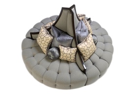 Mirage Round&nbsp;Sofa shown with:Button tufted seatBuilt-to-the-floor with plinth base in Sumatra finishMerengue nailhead frame trim