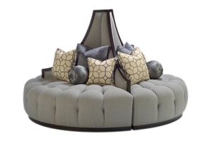 Mirage Round&nbsp;Sofa shown with: Button tufted seatBuilt-to-the-floor with plinth base in Sumatra finishMerengue nailhead frame trim