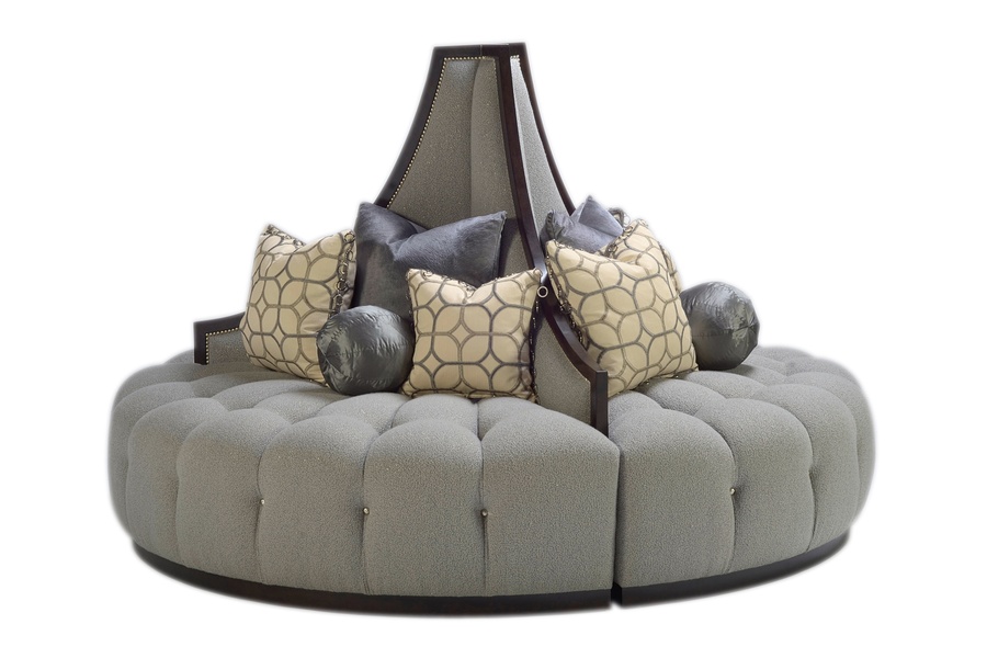 Mirage Round&nbsp;Sofa shown with: Button tufted seatBuilt-to-the-floor with plinth base in Sumatra finishMerengue nailhead frame trim