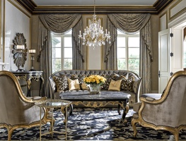 Mila Sofa Living Room
Mila Sofa shown with:Button tufted&nbsp;seat and backBuilt-to-the-floor&nbsp;front with&nbsp;built-in skirt on back and sidesand decorative button detailBombay&nbsp;finishVenetian Gold Leaf finish trimBronze Star nailhead frame trim across front and on outside back and arms
