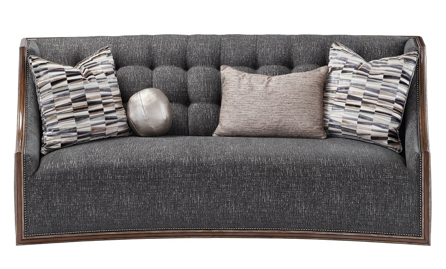 Nico Sofa shown with:Built-to-the-Floor baseTwilight&nbsp;finishAged&nbsp;Silver finish trimGlitterati nailhead frame trim