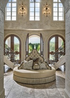 Oasis Round&nbsp;Sofa shown with:Tight seatButton tufted backBullionBombay&nbsp;finishBronze Star nailhead frame trim
