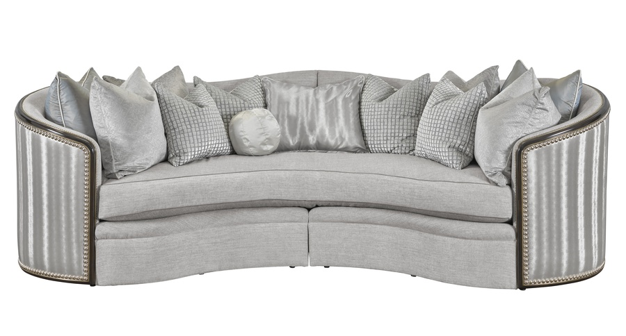 Odessa Sofa shown with:Boxed benchBuilt-to-the-floor baseBombay finish with Silver Cloud trimMerengue nailhead frame trim