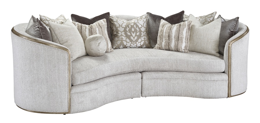 Odessa Sofa shown with:Boxed benchBuilt-to-the-floor baseBombay finish with Silver Cloud trimMerengue nailhead frame trim