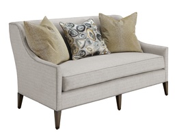 Olinda Love Seat shown with:Built-to-the-Floor with Exposed Wood Legs in Pumice finishPewter nailhead frame trim
