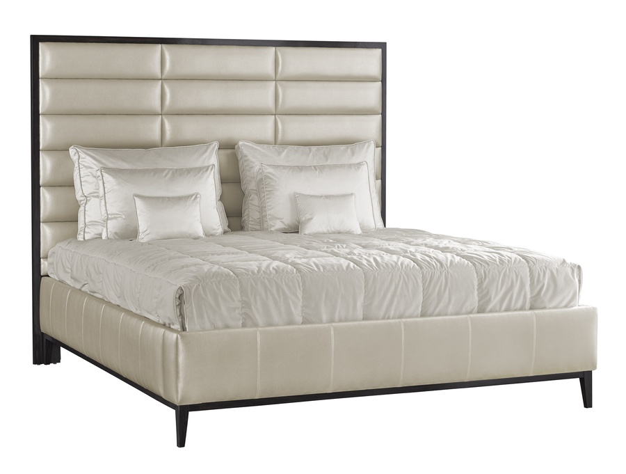 Palo Alto Contemporary Bed shown with:Horizontal panels upholstery styleWood Plinth&nbsp;base in Cashmere Silver finishPlain&nbsp;panel rails
