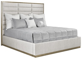 Palo Alto Contemporary Bed shown with:Horizontal panels upholstery styleWood Plinth&nbsp;base in Cashmere Silver finishPlain&nbsp;panel rails