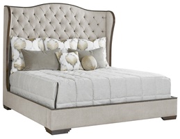Palo Alto Traditional Bed shown with:Button tufted upholstery styleBracket&nbsp;leg base in Havana finishPlain panel railsBronze&nbsp;Star nailhead frame trim