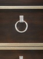 Palo Alto Nightstand shown with:Bombay&nbsp;finishCashmere&nbsp;Silver Leaf finish trimAntique Nickel ring pull with crystal
Selection of fabrics, leathers, wood, mirror, or glass available for panel insets
