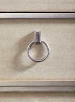 Palo Alto Nightstand shown with:Dapple finishCashmere&nbsp;Silver Leaf finish trimAntique Nickel ring pull
Selection of fabrics, leathers, wood, mirror, or glass available for panel insets