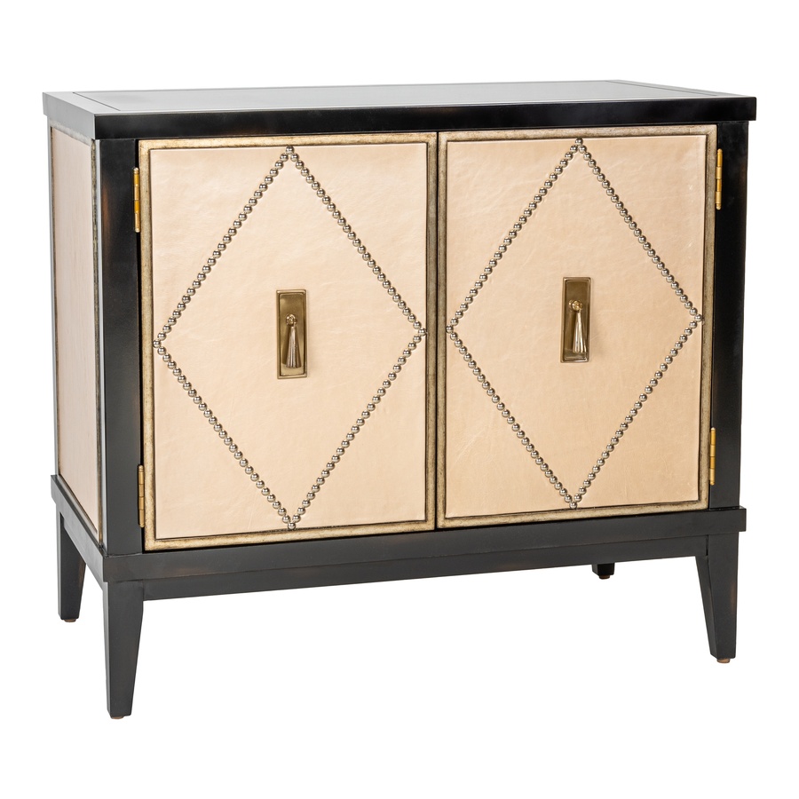 Palo Alto Nightstand shown with:Ebony&nbsp;finishVersailles leaf&nbsp;finish trimInset leather&nbsp;panelX Pattern Silver nailhead trimAntique Brass&nbsp;pendant&nbsp;pull with backplate
Selection of fabrics, leathers, wood, mirror, or glass available for panel insets