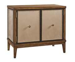 Palo Alto Nightstand shown with:Saddle&nbsp;finishEbony paint finish trimBright Brass nailhead frame trimInset fabric panelAntique Brass&nbsp;knob&nbsp;pull
Selection of fabrics, leathers, wood, mirror, or glass available for panel insets
