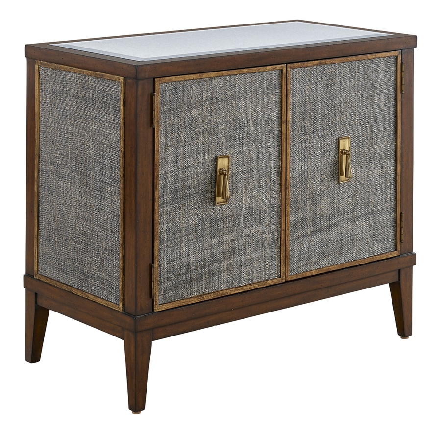 Palo Alto Nightstand shown with:Ebony&nbsp;finishVersailles leaf&nbsp;finish trimInset leather&nbsp;panelX Pattern Silver nailhead trimAntique Brass&nbsp;pendant&nbsp;pull with backplate
Selection of fabrics, leathers, wood, mirror, or glass available for panel insets