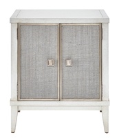 Palo Alto Nightstand shown with:Ensemble&nbsp;finishCashmere&nbsp;Silver Leaf finish trimInset fabric panelPolished&nbsp;Nickel&nbsp;square knob
Selection of fabrics, leathers, wood, mirror, or glass available for panel insets