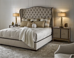 Palo Alto Nightstand shown with:Saddle&nbsp;finishEbony paint finish trimBright Brass nailhead frame trimInset fabric panelAntique Brass&nbsp;knob&nbsp;pull
Selection of fabrics, leathers, wood, mirror, or glass available for panel insets
