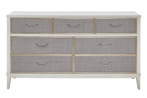 Palo Alto Dresser shown with:Ensemble&nbsp;finish with&nbsp;Cashmere&nbsp;Silver&nbsp;leaf finish trimBail handle&nbsp;in&nbsp;Polished&nbsp;Nickel&nbsp;finish
Selection of fabrics, leathers, wood, mirror, or glass available for panel insets
