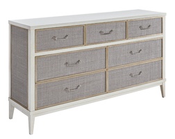 Palo Alto Dresser shown with:Ensemble&nbsp;finish with&nbsp;Cashmere&nbsp;Silver&nbsp;leaf finish trimBail handle&nbsp;in&nbsp;Polished&nbsp;Nickel finish
Selection of fabrics, leathers, wood, mirror, or glass available for panel insets