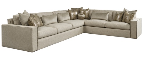 Playa Grande&nbsp;Sectional shown with:PLG53L, PLG73LBoxed seat cushionsBuilt-to-the-floor baseMottled nailhead frame trim