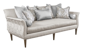 Paloma Sofa&nbsp;shown with:Boxed benchBrilliance Button quilted outside backCashmere Silver&nbsp;finish on legs
