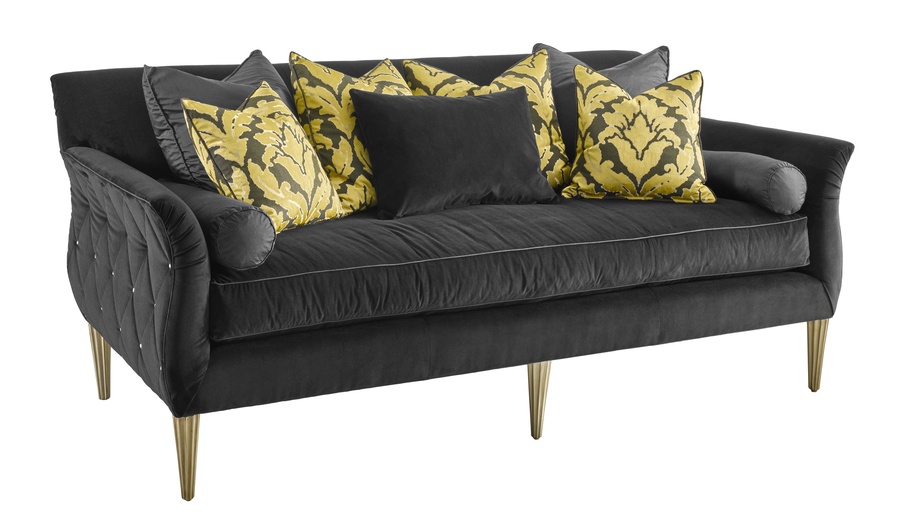 Paloma Sofa&nbsp;shown with:Boxed benchBrilliance Button quilted outside backCashmere Silver&nbsp;finish on legs