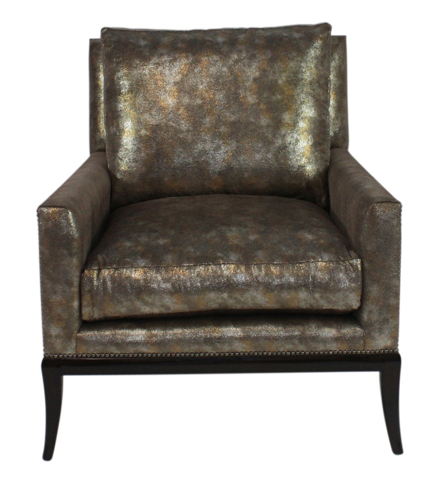 St Bart's Chair&nbsp;shown with:Boxed cushion seatBombay&nbsp;finishGunmetal&nbsp;nailhead frame trim