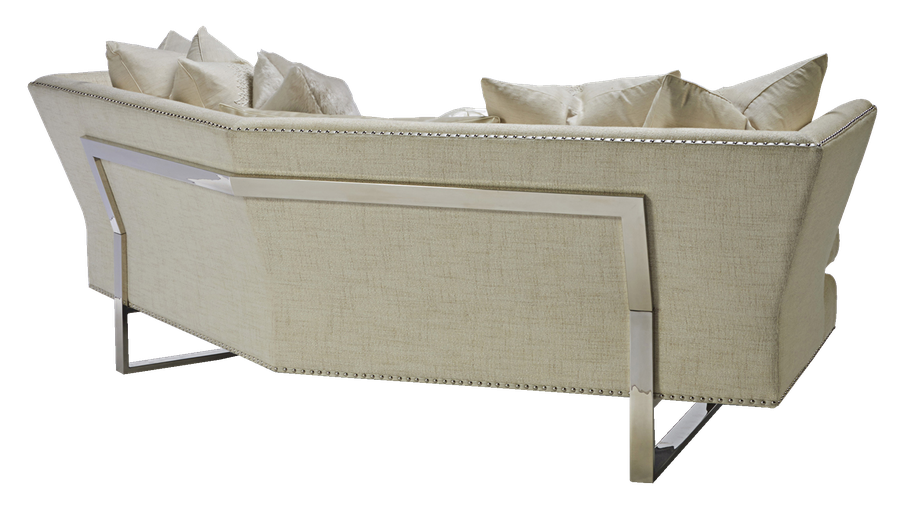 Seattle Sofa shown with: Boxed bench seatBuilt-to-the-floor with metal legs in Stainless Steel finishSilver&nbsp;nailhead frame trim spaced over fabric tape