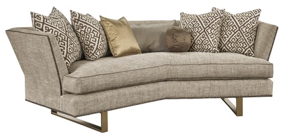 Seattle Sofa shown with:Boxed bench seatBuilt-to-the-floor with metal legs in Satin Brass&nbsp;finishAntique Brass&nbsp;nailhead frame trim spaced over fabric tape