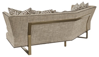 Seattle Sofa shown with:Boxed bench seatBuilt-to-the-floor with metal legs in Satin Brass&nbsp;finishAntique Brass&nbsp;nailhead frame trim spaced over fabric tape