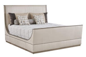 Solstice Panel Bed shown with:Bisque&nbsp;finishGunmetal&nbsp;nailhead frame trim