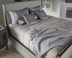 Solstice Panel Bed shown with:Twilight finish with Aged&nbsp;Medici&nbsp;finish trimPewter nailhead frame trim