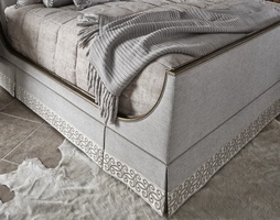 Solstice Panel Bed shown with:Twilight finish with Aged&nbsp;Medici&nbsp;finish trimPewter nailhead frame trim