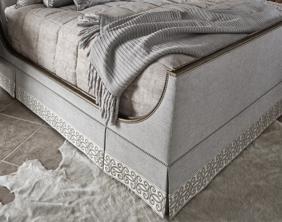 Solstice Panel Bed shown with:Twilight finish with Aged Silver finish trimPewter nailhead frame trim