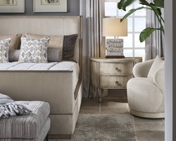 Solstice&nbsp;Nightstand shown with:Bisque&nbsp;finish with&nbsp;Aged&nbsp;Silver&nbsp;finish trimSquare knob&nbsp;pull in&nbsp;Antique&nbsp;Nickel finish